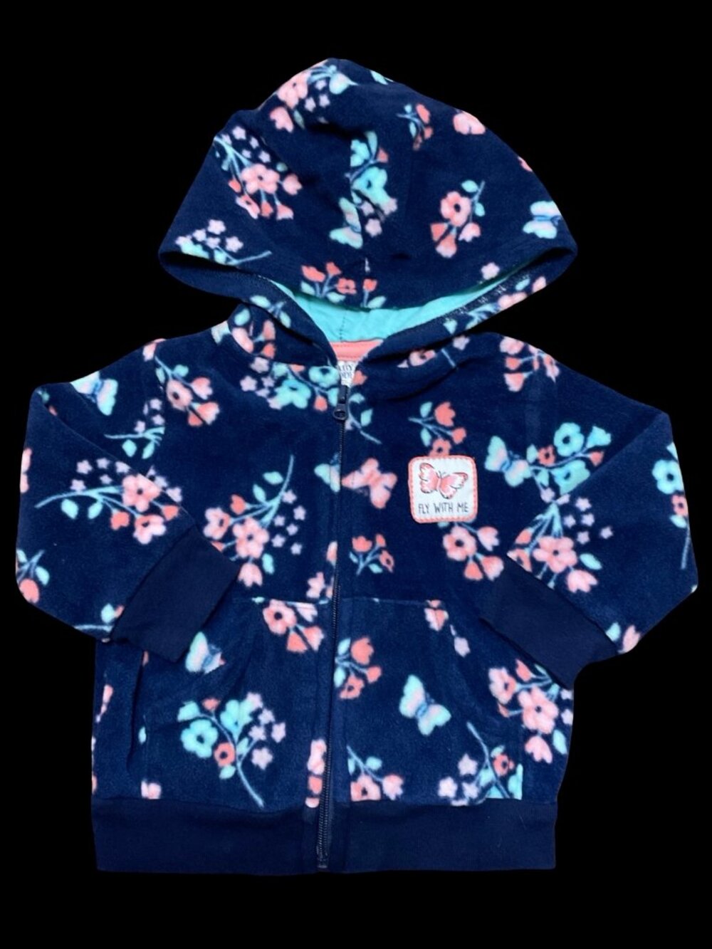 🌻10/$25 - Navy/Pink Floral Print Fleece Hoodie